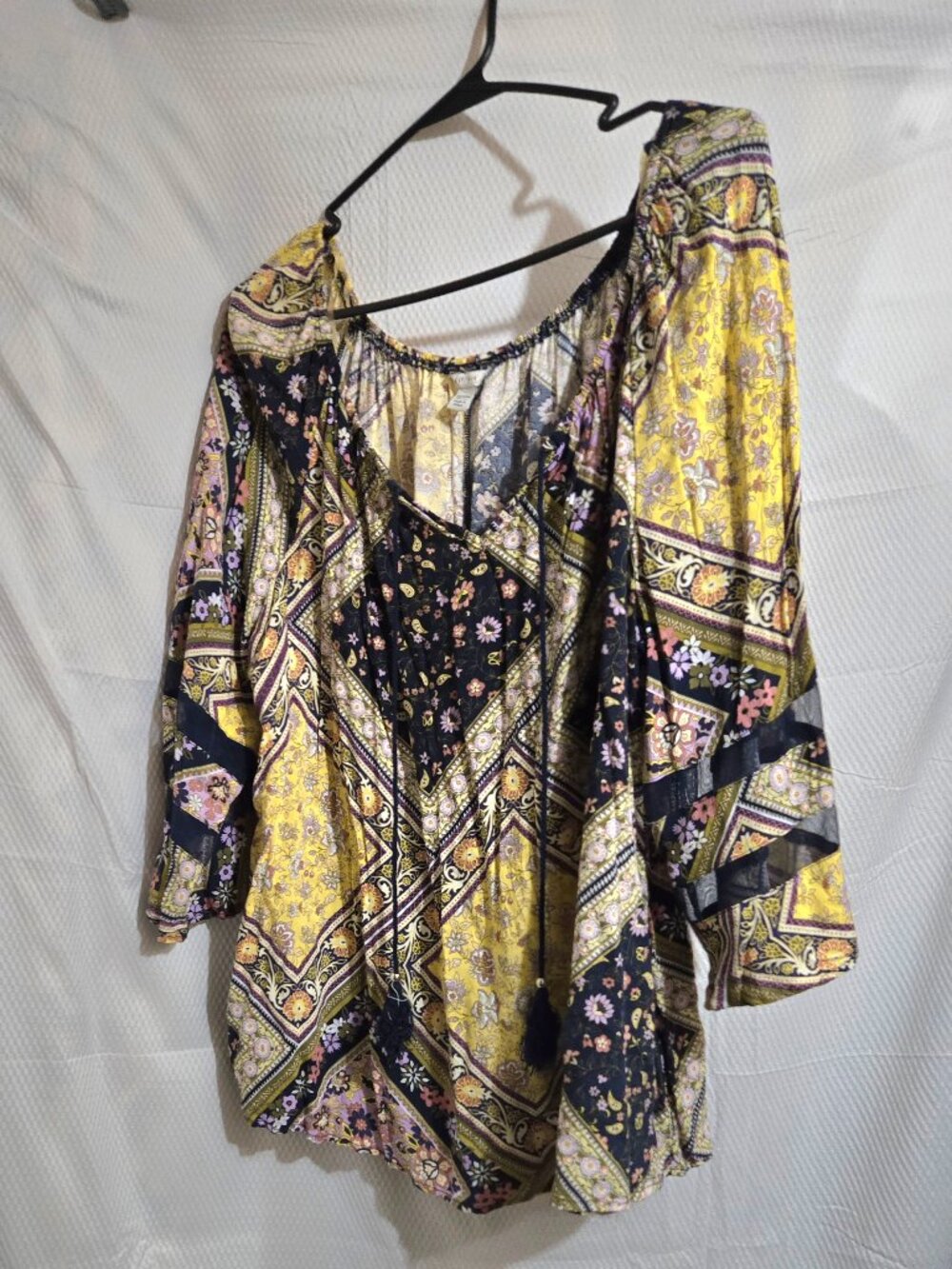 Cato Women’s Boho Patchwork Floral Blouse – Size 18/20W – Bell Sleeves